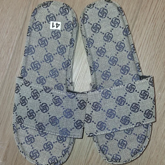 Blue Patterned Platform Slide Mules - Picture 2 of 4